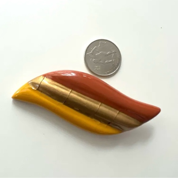 Vintage handmade locally brooch / Rust Gold & Mystard Yellow / Minimalist - Picture 2 of 10